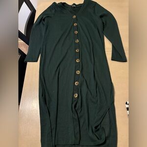 Green fashion nova sweater dress with slit and buttons